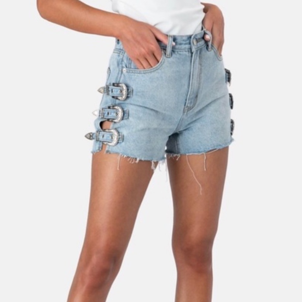 Adika denim shorts with buckles